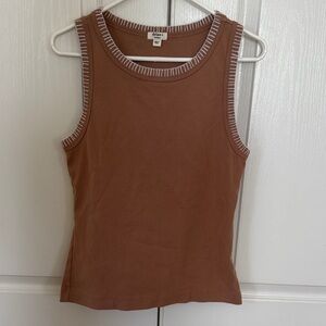 dylan Tan Tank Top with White Contrast Trim